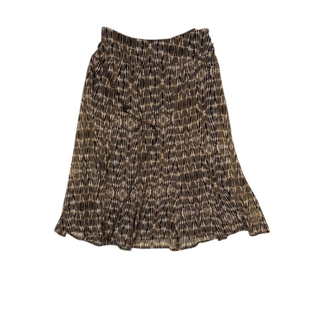Christopher & Banks Brown Abstract Print Pleated Midi‎ Skirt Size 8 Lined Beaded